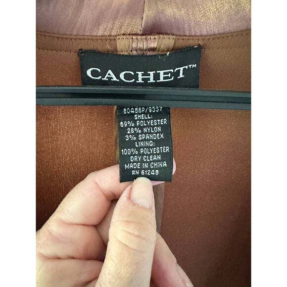 Cache Bronze Chiffon Spandex stretch shirt blouse top lined size 14 - Picture 10 of 10
